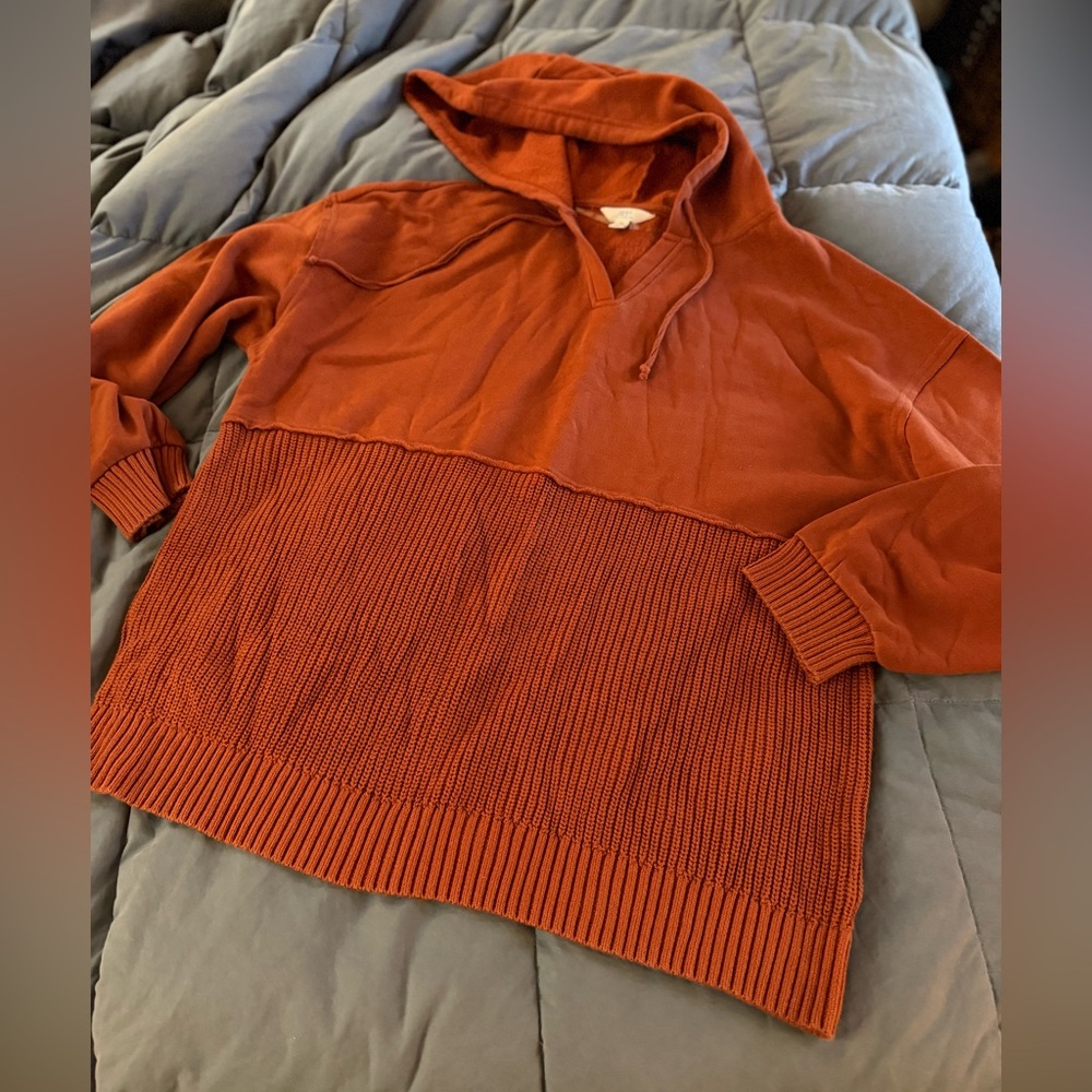 Women’s Mixed Media Rust Sweater/Sweatshirt Hoodie XL